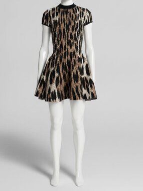 Balmain Women's Brown A-Line Leopard Print Jacquard Dress Size 42